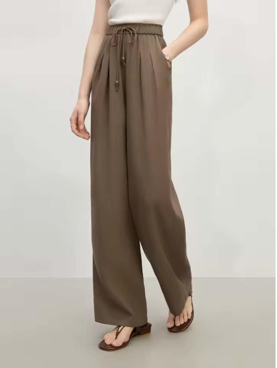 Leichte High-Waist-Hose aus Leinen mit elastischem Bund