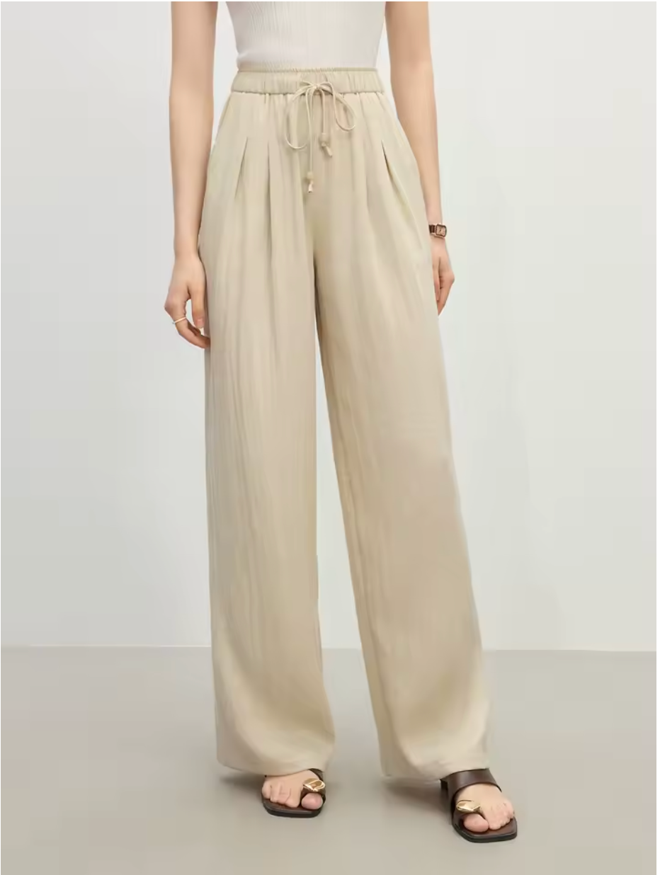 Leichte High-Waist-Hose aus Leinen mit elastischem Bund