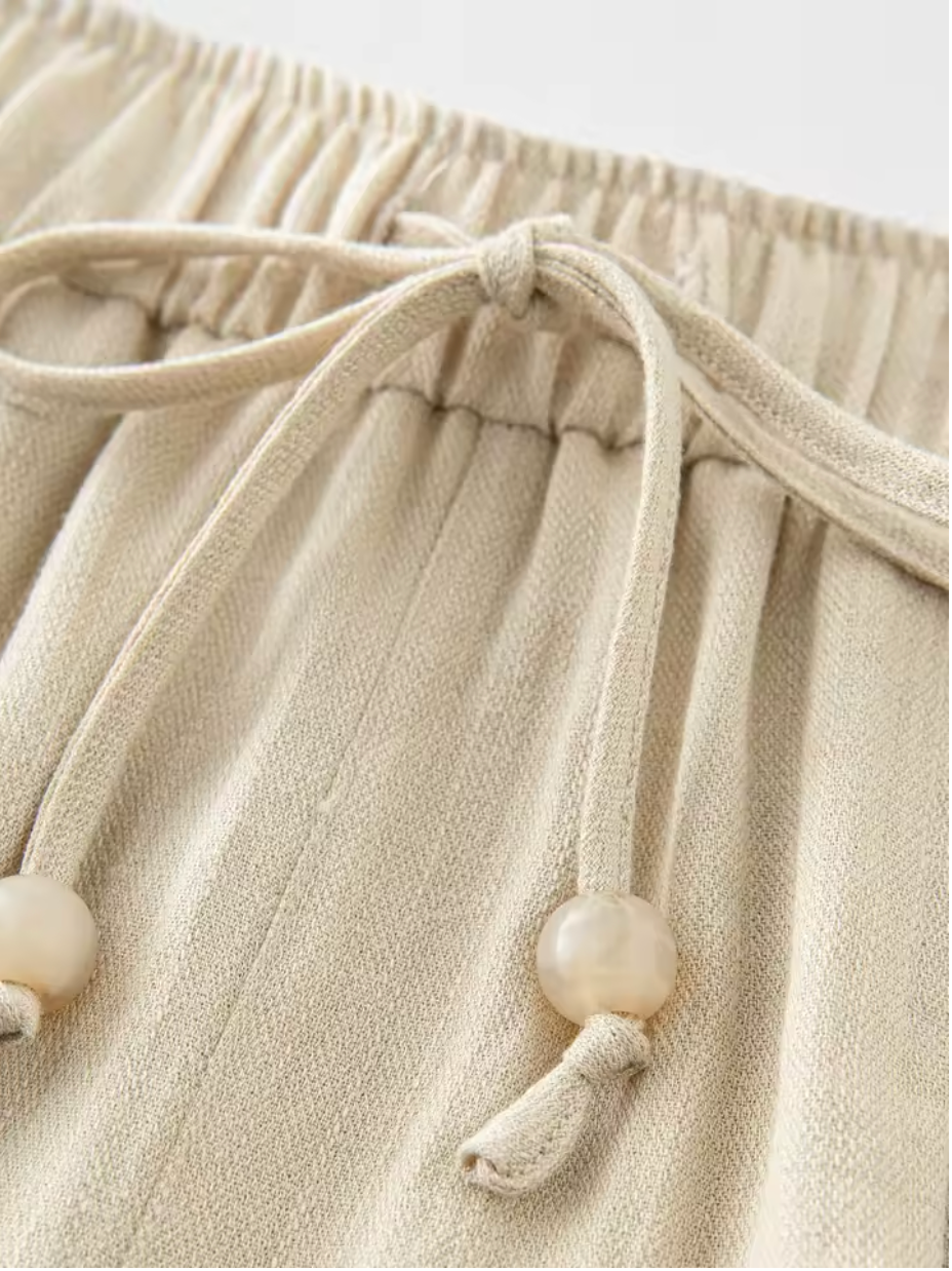 Leichte High-Waist-Hose aus Leinen mit elastischem Bund