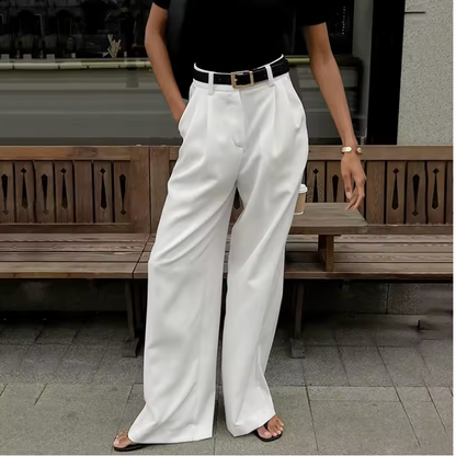 Weit geschnittene weiße High-Waist-Hose für Damen